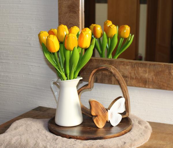 Tulip bouquet made of wood - 9 hand-painted wooden tulips, 34 cm tall, yellow/orange, wooden flower decoration, made in Holland